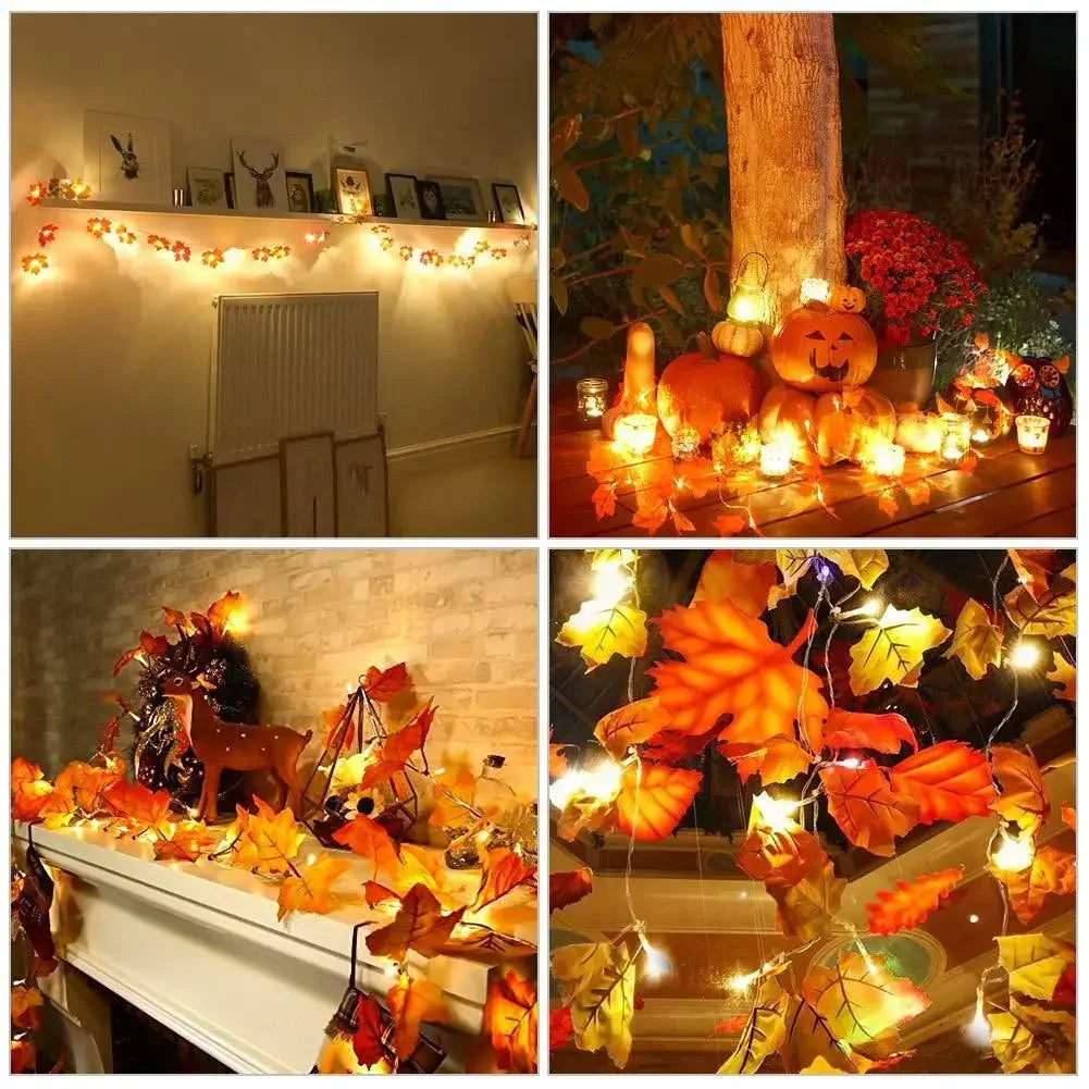 3M Christmas Decoration Artificial Maple Leaf Leaves LED Light String Lantern Garland Home Party DIY Deco Halloween New Yea