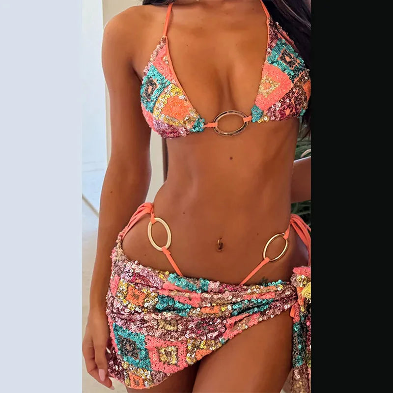 Sunset Sparkle Sequin Bikini Set