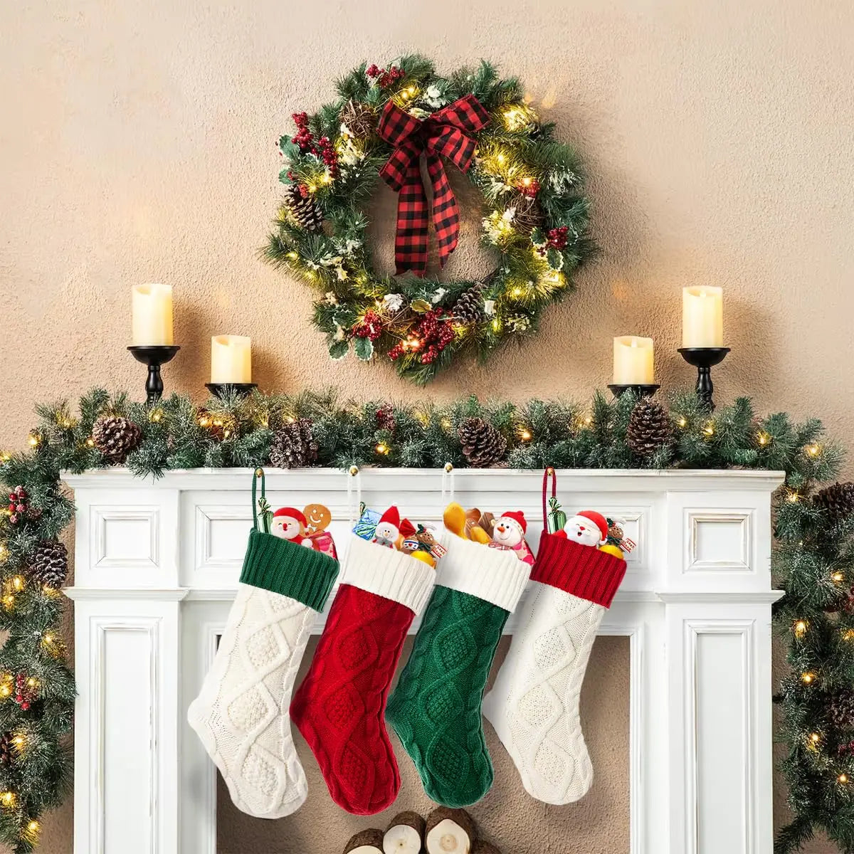 18” Knitted Christmas Stocking – Cozy Holiday Gift Bag for Fireplace, Christmas Tree & Home Decor