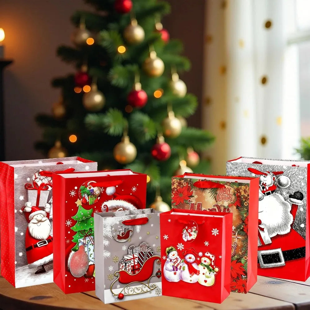 3D Christmas Gift Bags – Extra-Hard Cardstock Holiday Treat & Gift Boxes (Bulk Set)