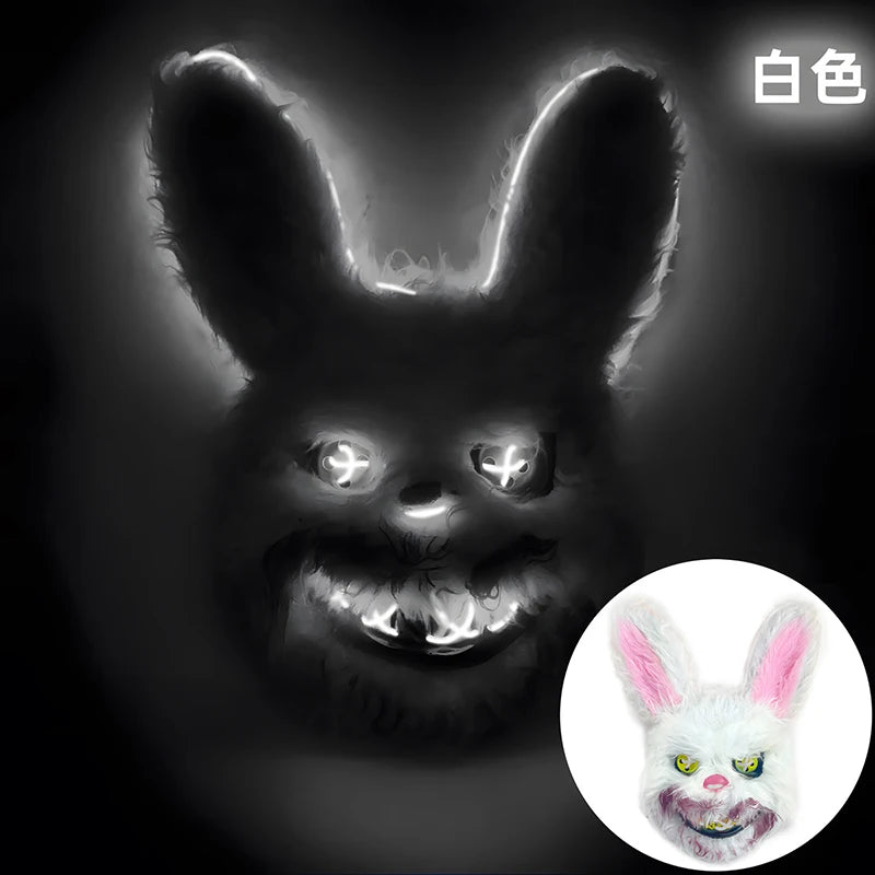 LED Bunny Horror Mask – Light-Up Scary Rabbit Face Cosplay for Halloween Party & Raves