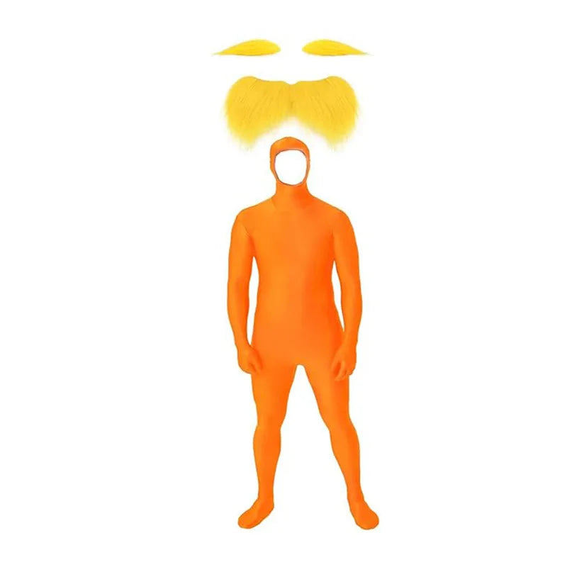 Orange Prisoner Costume Set – Funny Halloween Jumpsuit with Moustache & Eyebrow Wig for Kids & Adults