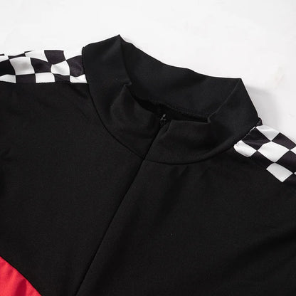 Redline Y2K Moto Jumpsuit – Zip-Up Bodycon Long Sleeve Romper