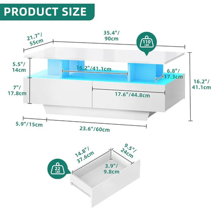 LumiLux LED Coffee Table – Modern Glossy Center Table with Storage & Mood Lighting
