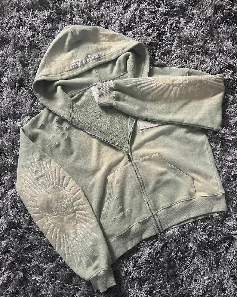 Y2K Gothic Babe Zip-Up Hoodie – Harajuku Streetwear Vibes