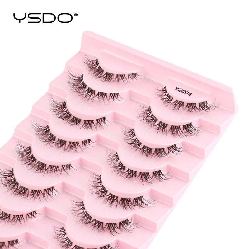 YSDO Half Lash Collection – 3 or 10 Pairs Natural Cat Eye 3D Faux Mink Lashes (Lightweight, Reusable, Soft Glam Finish)