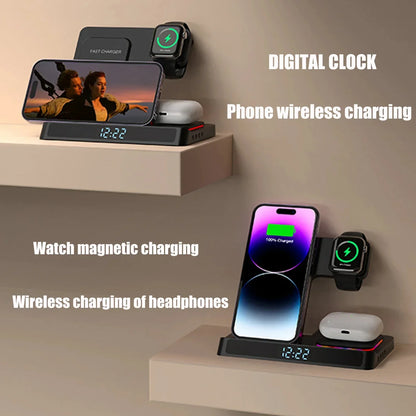4-in-1 Foldable Wireless Charger Stand – Fast Charging Dock for iPhone 15/14/13/12, Apple Watch & AirPods