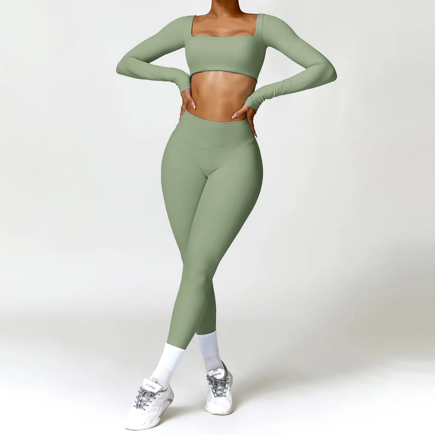 Premium 2-Piece Seamless Yoga Set – Long Sleeve Crop Top & High-Waist Leggings