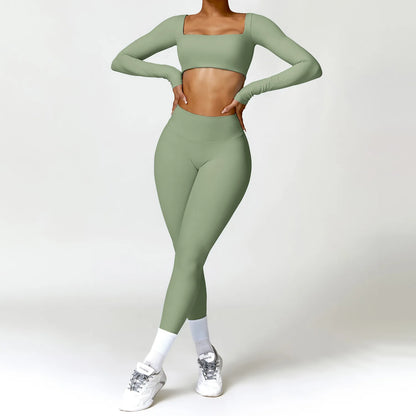 Premium 2-Piece Seamless Yoga Set – Long Sleeve Crop Top & High-Waist Leggings