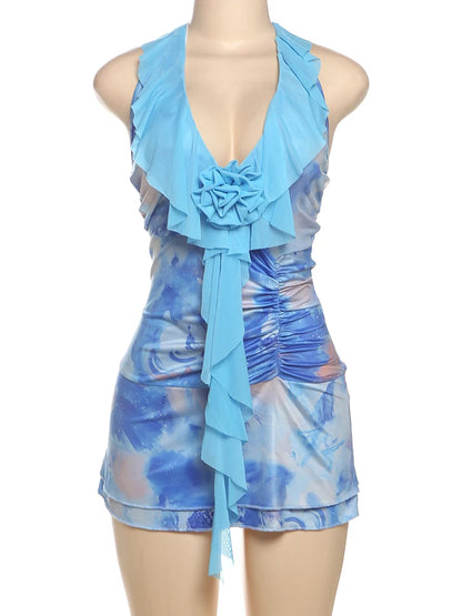 Ocean Kiss Tie-Dye Ruffle Dress
