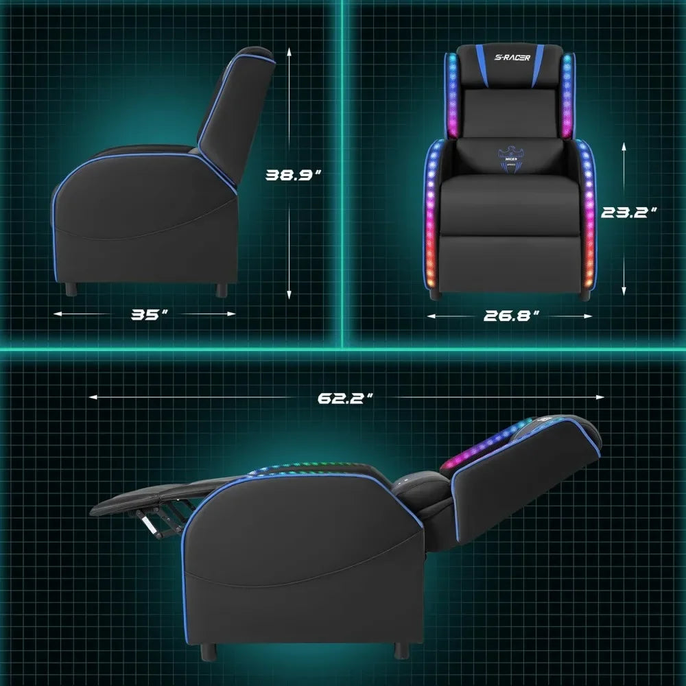 Ultimate LED Gaming Massage Recliner – Comfort Meets Style for Gamers & Home Theater Lovers!