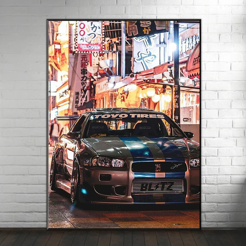 Rev Up Your Space: Stunning GTR Car Wall Art Canvas – Perfect for Living Room & Bedroom Decor!
