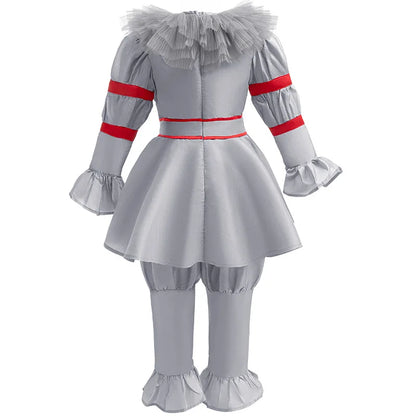✨ Kids Creepy Clown Halloween Costume – Pennywise-Inspired Cosplay Outfit with Optional Balloon Accessories