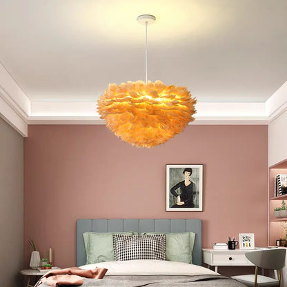 Autumn Aura Feather Chandelier – Nordic Pinecone Glow for Cozy Bedrooms & Chic Dining Spaces
