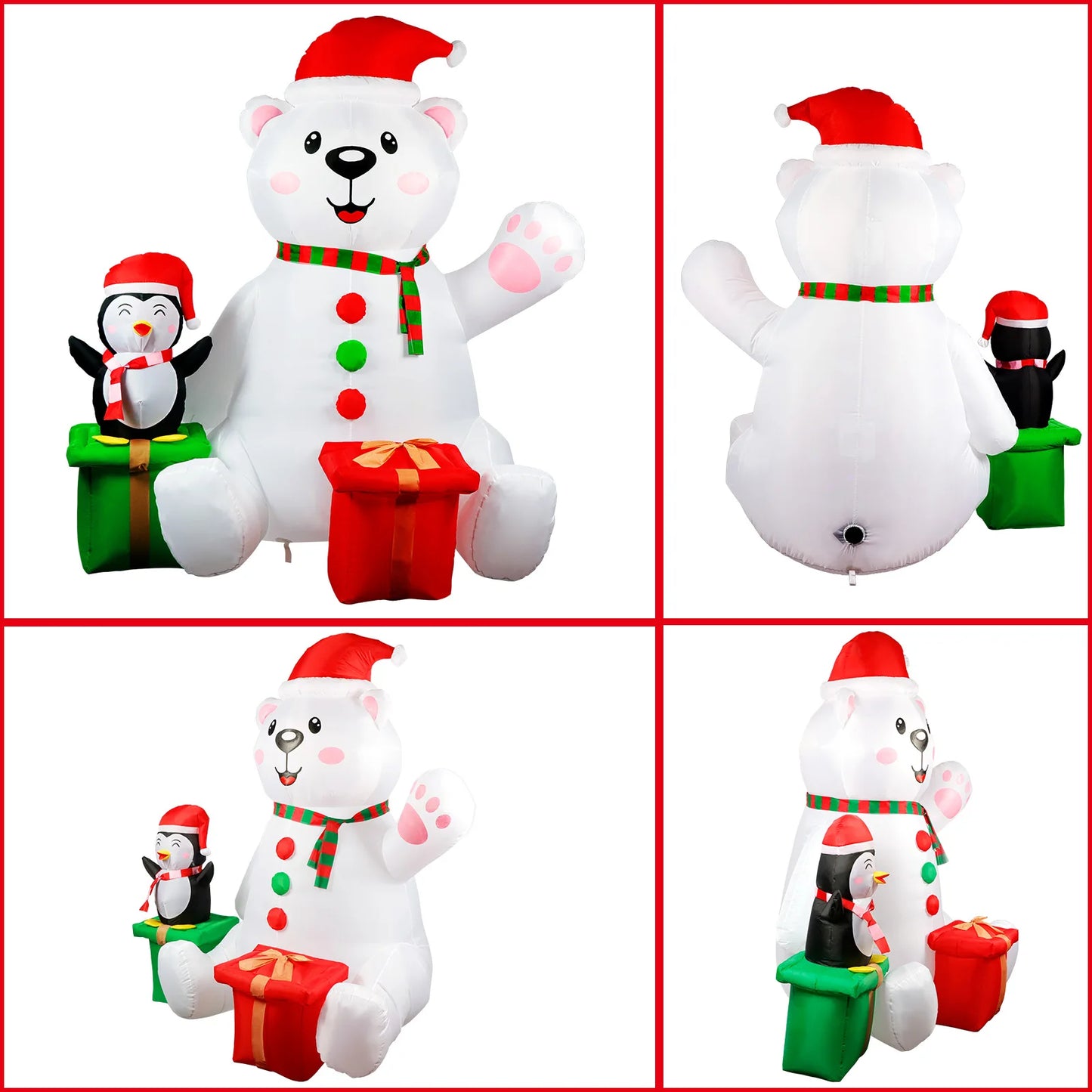 6FT Polar Bear & Penguin Christmas Inflatable – LED Light-Up Outdoor Holiday Blow-Up Decoration (US/UK/EU Plug)