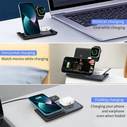 Ultimate 3-in-1 Wireless Charger for iPhone, Apple Watch & AirPods – Fast 15W Dock Station