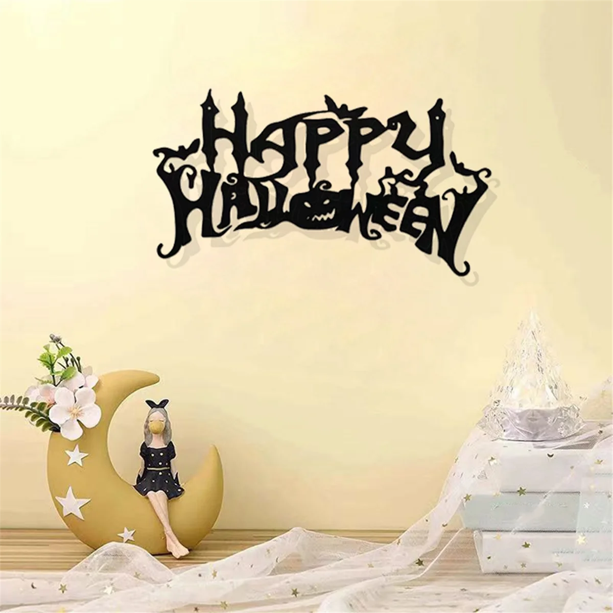 Haunted Charm Halloween Wall Sign – Spooky Wooden Art Decor for Home & Living Room