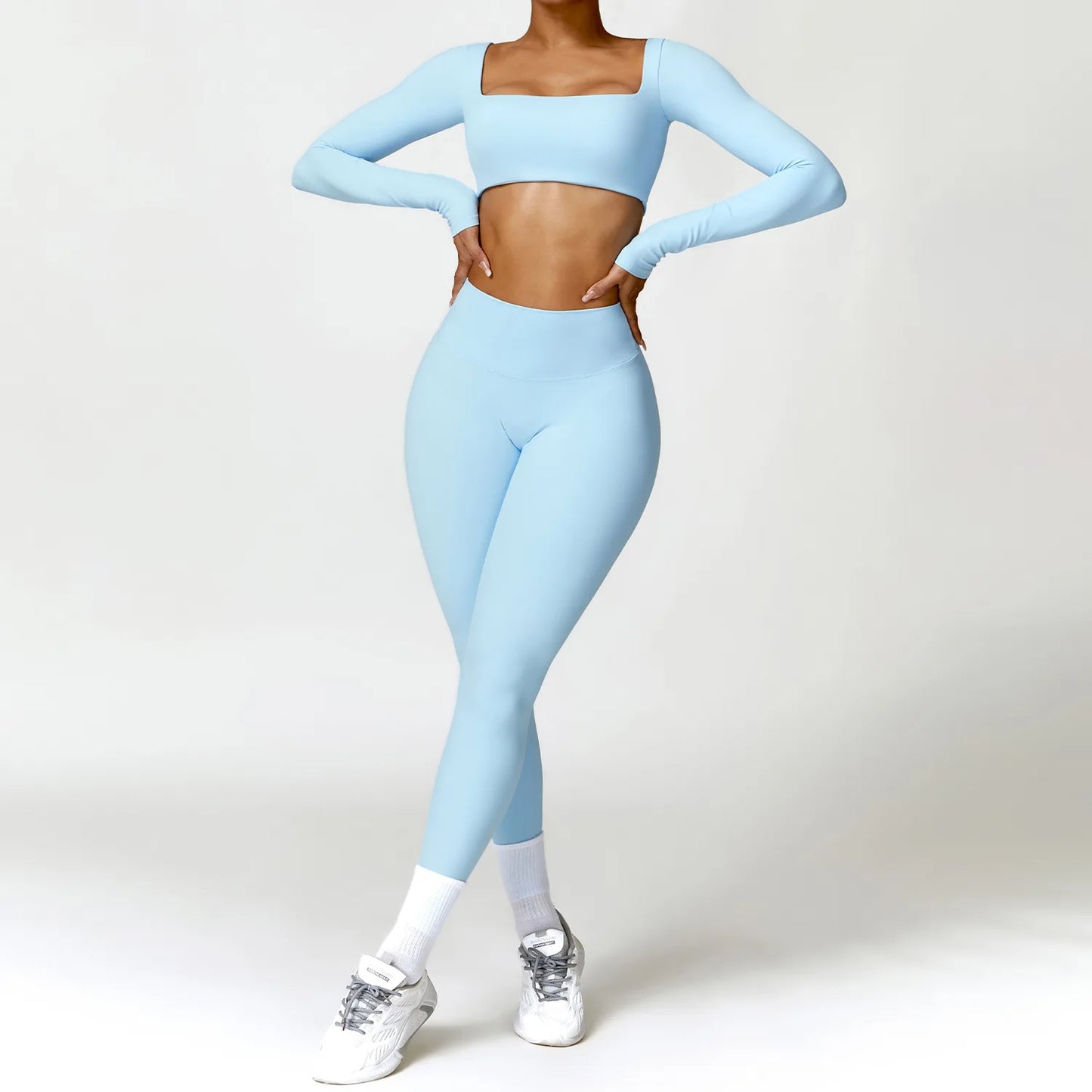 Premium 2-Piece Seamless Yoga Set – Long Sleeve Crop Top & High-Waist Leggings