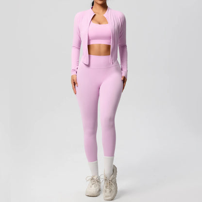 3pcs Sportswear Yoga Set Gym Sports Bra Zipper Jacket Leggings Clothes Sportswear Yoga Suits For Women Fitness Set Tracksuit