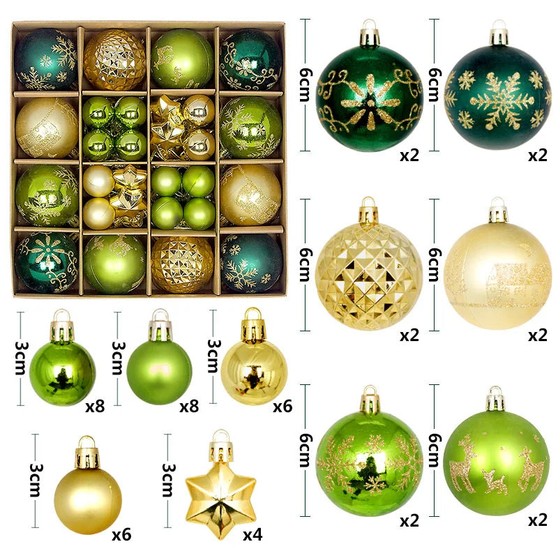 44-Piece Christmas Ornament Set – 6cm Shatterproof Balls in Premium Holiday Color Themes