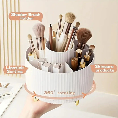 Aesthetic 360° Rotating Makeup Organizer — Vanity Storage for Brushes, Skincare & Beauty Essentials