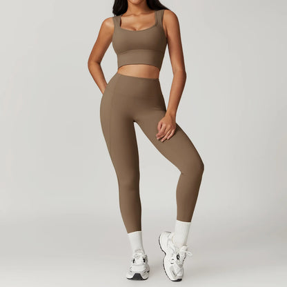 ElevateFit 2-Piece Yoga Set: High-Waist Leggings & Bell-Bottoms Sports Bra for Women - Fitness Tracksuit Activewear