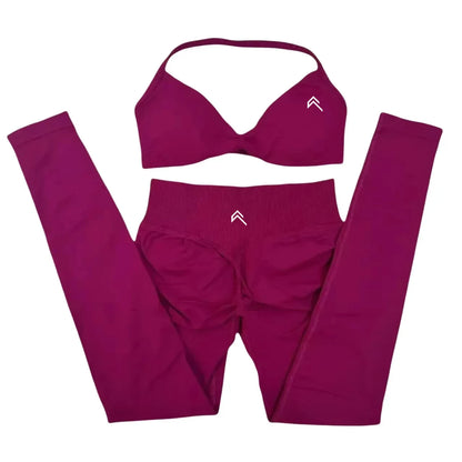 EmpowerFit™ 2-Piece Seamless Yoga Set – Supportive Cross-Back Sports Bra & High-Waist Hip-Lift Shorts