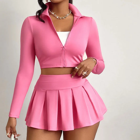Sweet Rush Zip Jacket & Mini Skirt Set.