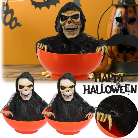 Halloween Candy Dish Haunted House Decoration Glow Motion Sensor Electric Tray Scary Prank Props Spooky Fun Party Decoration
