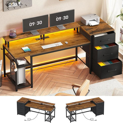 PowerCore™ RGB Desk – 59” Reversible Workstation with Drawers, LED Lights & Built-In Outlets