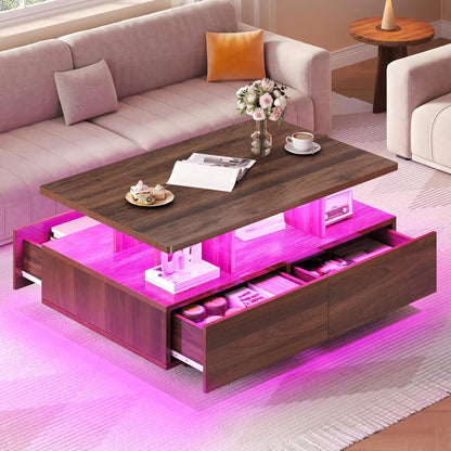 LumiLux LED Coffee Table – Modern Glossy Center Table with Storage & Mood Lighting